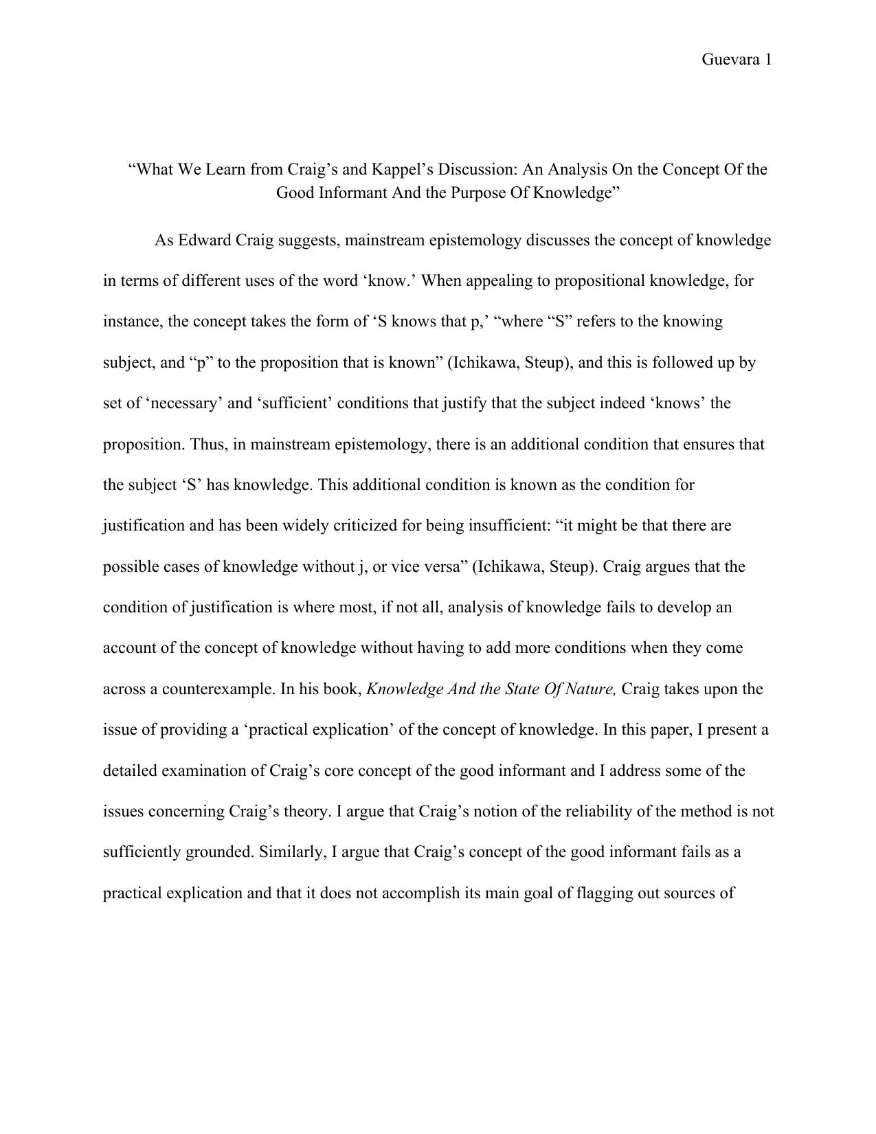 First page of The Purpose of Knowledge Beyond the Good Informant